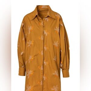 NWT SZ XS-S Juan de Dios Embroidered Cotton Muted  gold smocked dress